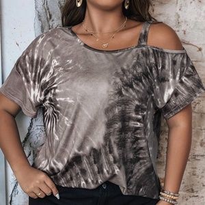 Tie Dye Asymmetrical Neck Cut Out Tee